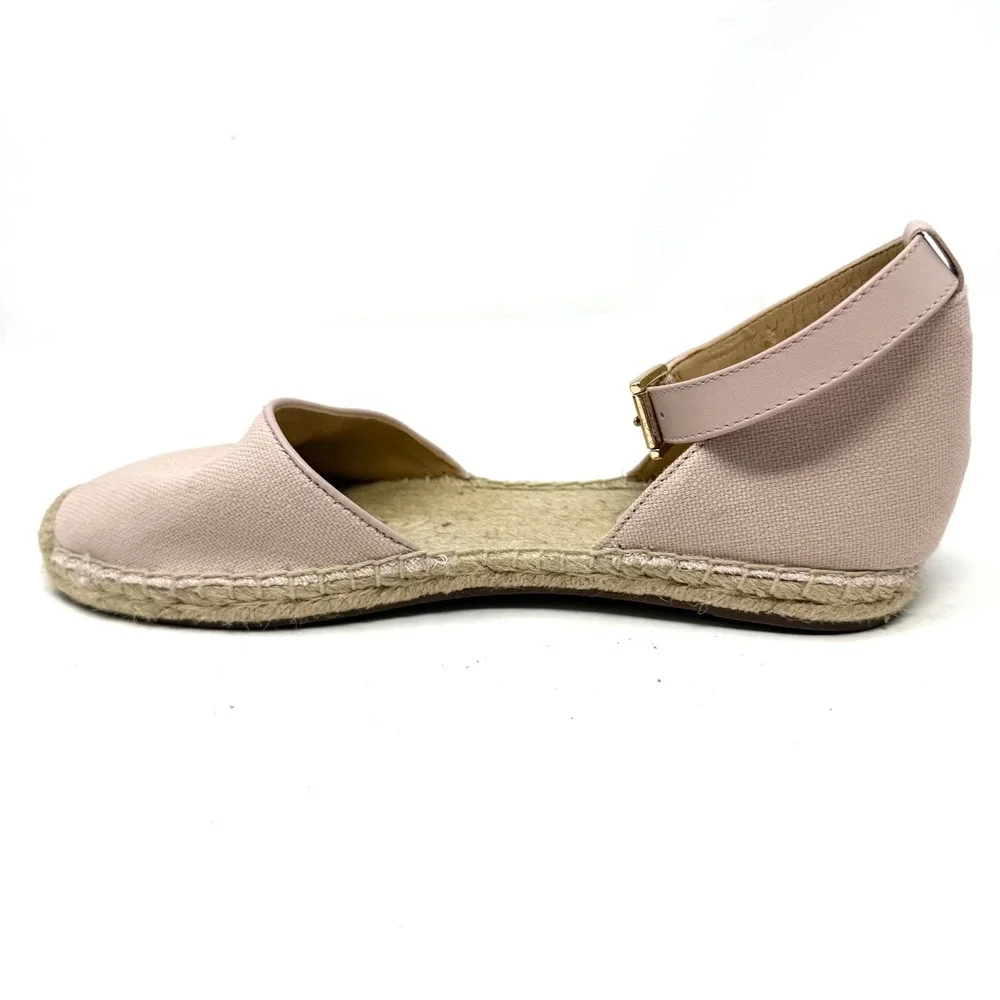 Michael Kors Womens Blush Pink Canvas Ankle Strap Espadrille Flats MK Logo 7M